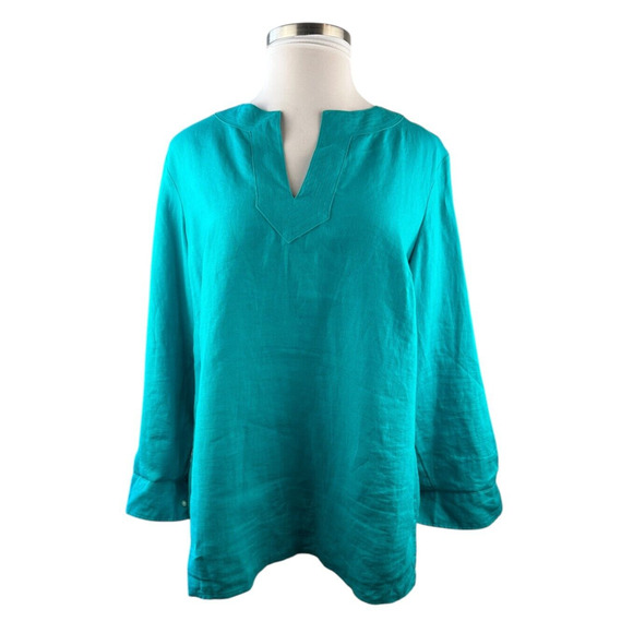 Lauren Ralph Lauren 100% Linen Top Split Neck Roll Sleeve Shirt Plus Size 1X - Picture 2 of 9